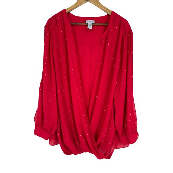 Catherines Split Long Sleeve Embellished Faux Wrap Blouse Size 3X - Picture 1 of 9